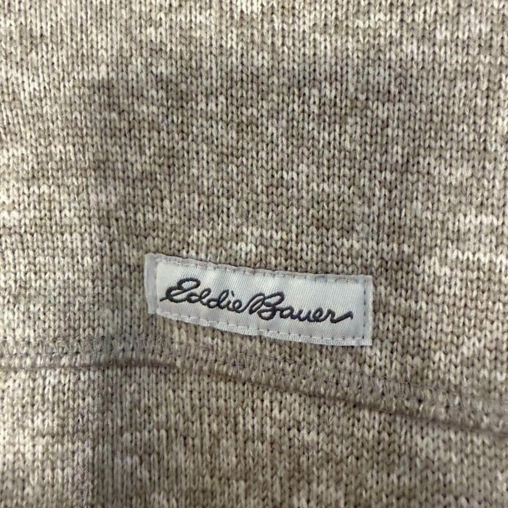 Eddie Bauer Mens XL Quarter Zip Fleece Lined Sweater Pullover Marled Oatmeal - Picture 3 of 7